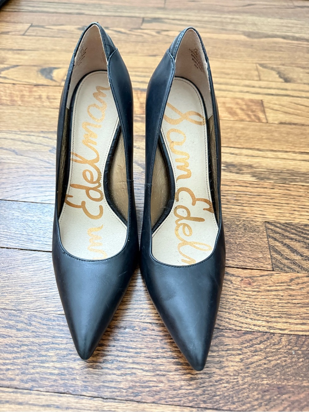 Sam Edelman Black Leather Pointed Toe Pumps